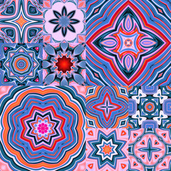 Antique talavera tiles patchwork. Fashionable design. Bright purple seamless pattern texture. Mexican, Spanish majolica ornamental decor for bags, smartphone cases, T-shirts, linens or scrapbooking.