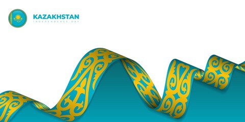 Waving Kazakhstan ornament ribbon design. Kazakhstan independence day template design.