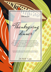 Invitations for Thanksgiving Dinner; Family Dinner; Happy Autumn.