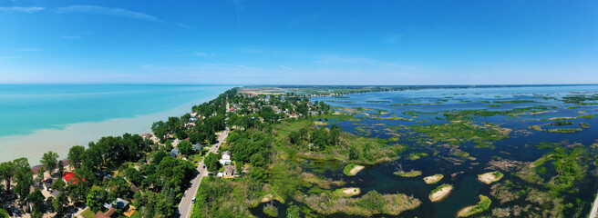 Aerial panorama of the town of Long Point, Ontario, Canada