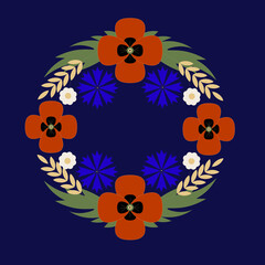 Floral pattern with poppy, cornflower and chamomile
