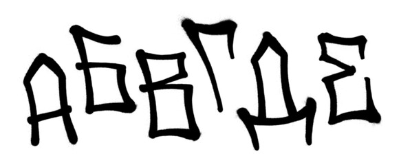 Graffiti spray font cyrillic alphabet with a spray in black over white. Vector illustration. Part 1