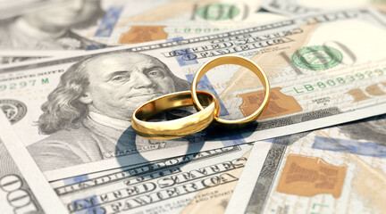 Trauringe auf US-Dollar Banknoten