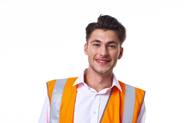 engineer in orange vest posing job professional