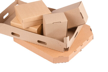 Different types of cardboard boxes isolated on white. Carton boxes for storaging fruits or other...