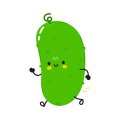 Cute funny running cucumber. Vector hand drawn cartoon kawaii character illustration icon. Isolated on white background. Cucumber run concept