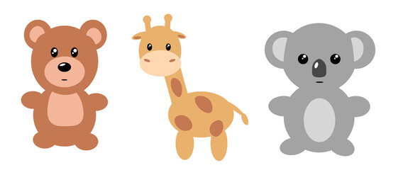 Vector set of animals giraffe, koala, bear  for children in cartoon style