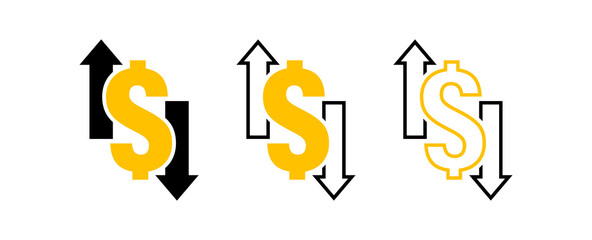 Dollar coin with arrow up and down. Logo design for financial industry. Modern vector illustration