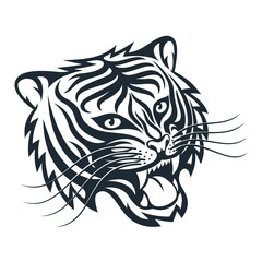 Tigress head tattoo. Half-turn tiger head growls - logo style. Vector illustration.