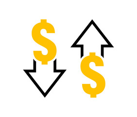 Obraz premium Dollar coin with arrow up and down. Logo design for financial industry. Modern vector illustration