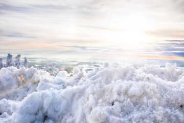 beautiful winter view of the valley from Ještěd and sunset