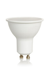 LED light bulb, Gu10 base, energy-saving modern light bulb for home, isolated on white background