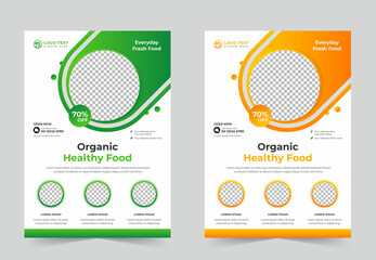 Organic healthy food Flyer Design Template or cooking, cafe and restaurant menu, food ordering, junk food. Pizza, Burger Vector illustration for banner, poster, flyer, cover, menu, brochure