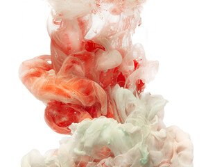 Red and pink pastel ink in water, abstraction isolated on white background