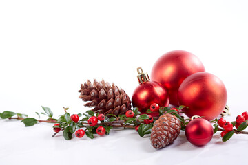 Christmas decoration with ball and fir branches