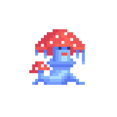 Obraz premium Mushroom character in pixel art style. Cute amanita icon.