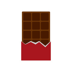 Torn packaging chocolate bar, color flat design