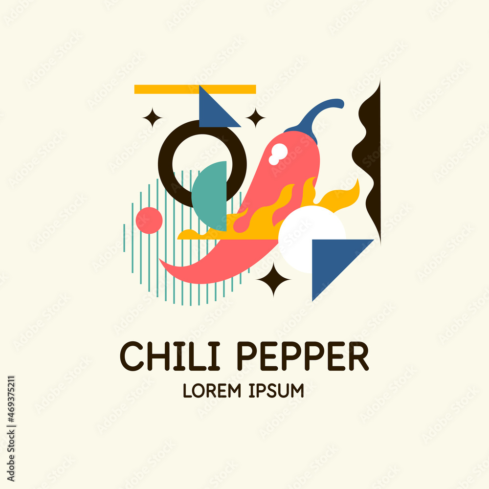 Poster vector graphics in a minimalistic style with geometric elements. illustration of a pepper in a flat 