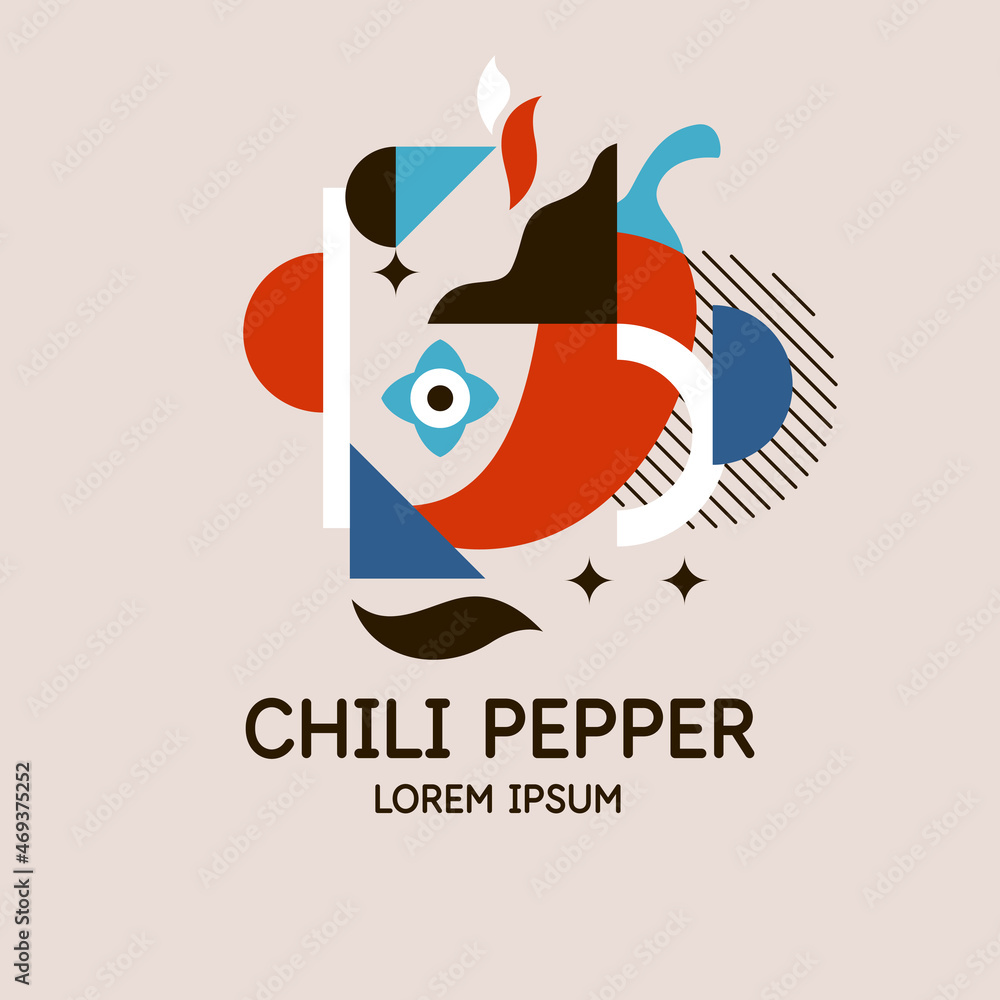 Poster vector graphics in a minimalistic style with geometric elements. illustration of a pepper in a flat 
