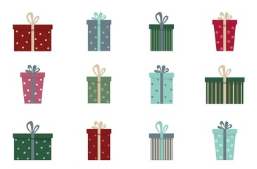 Colored gift boxes with ribbon. Vector illustration