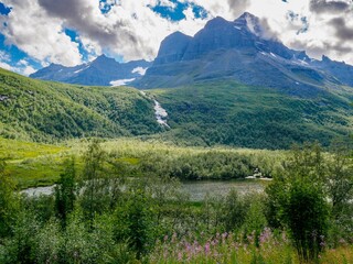 Innerdalsvatna Lake and the mountain peak of Innerdalstarnet.