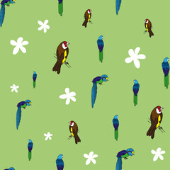Vector Light Green Tropical birds seamless background pattern