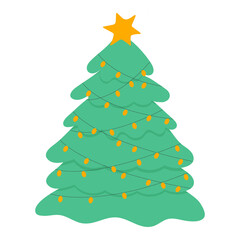 Hand drawn Christmas tree vector illustration in flat style.