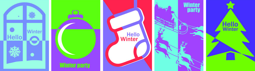 Set of winter templates for flyers, cards, brochures, posters. New Year's style for your social networks.