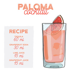 Paloma Cocktail Illustration Recipe Drink with Ingredients