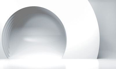 Abstract interior background with white arch portal. 3d