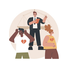 Divorce abstract concept vector illustration. Marriage dissolution, separation, through divorce decree, husband and wife conflict, healthy breakup, parents fight, break up abstract metaphor.