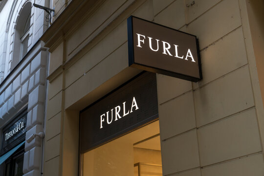 Prague, Czech Republic - July 22, 2020: Furla store, Italian luxury company that was created by the Furlanetto family. The company is currently a limited liability company