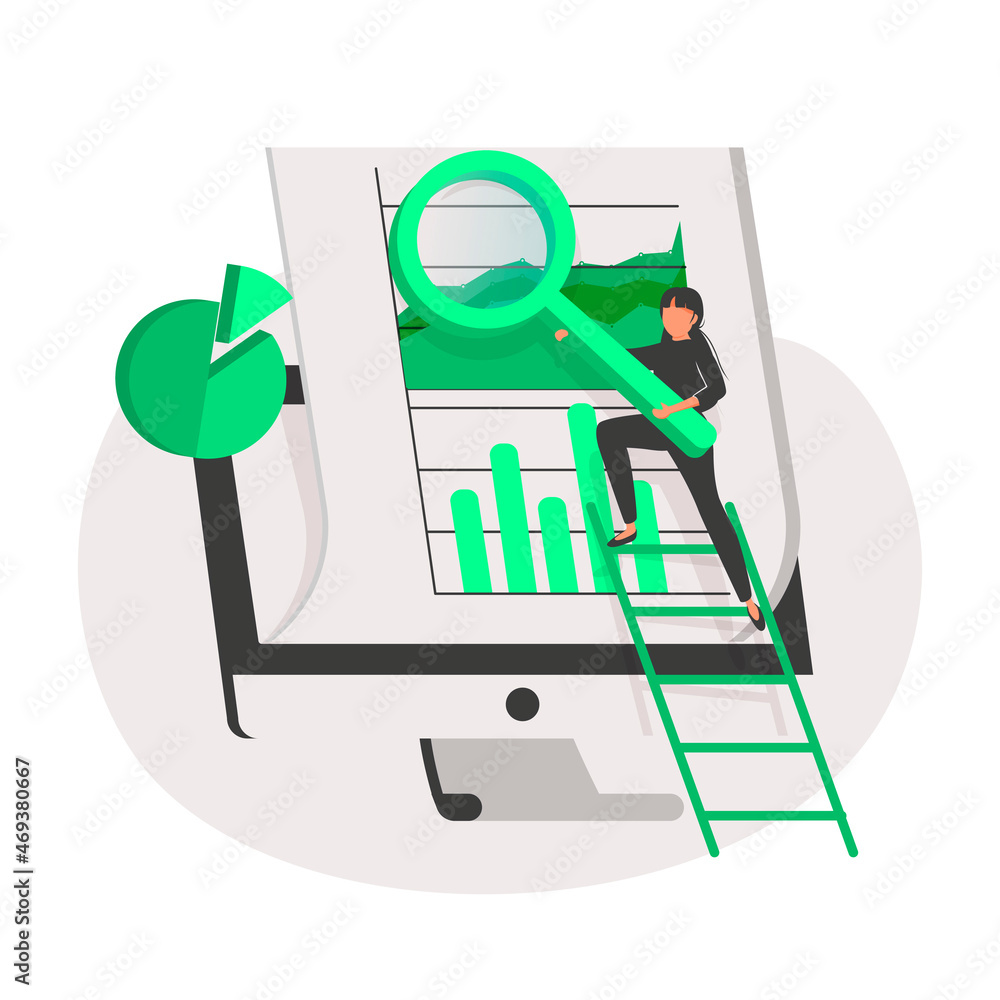 Aufkleber data scientist, researcher or analyst looking at computer with diagram on screen. concept of statist