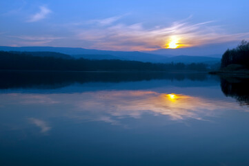 beautiful sunrise on the autumn lake