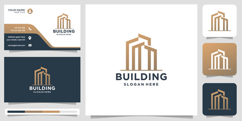 Corporate building logo template with geometric shapes design concept and business card inspiration.