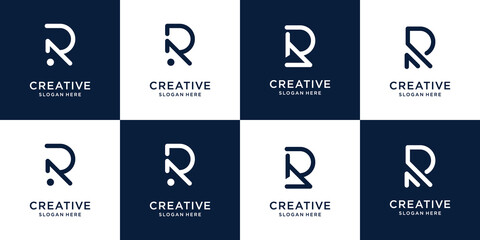 set of creative r logo minimalist design. abstract concept initial r logo for your business company.