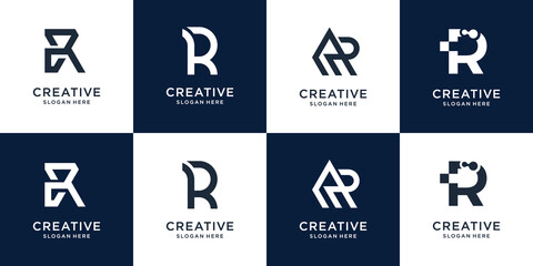 set of creative r logo minimalist design. abstract concept initial r logo for your business company.