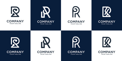 Collection initial R logo icon set design for business of consulting, identity, technology.