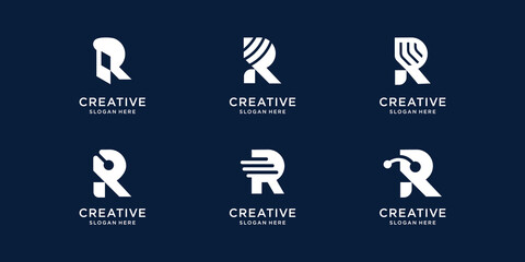 Collection initial R logo icon set design for business of consulting, identity, technology.