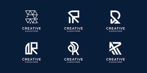 Abstract collection initials R logo template icons for business of technology, fashion, identity.