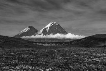 The cone of the Klyuchevskaya Sopka, the stratovolcano. It is the highest mountain on the Kamchatka...