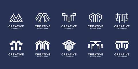 set of collection of monogram m design template. logotype abstract, business, line art style, icon.