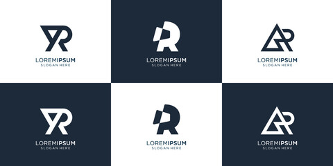 set of collection of monogram r design template. logotype abstract, business, line art style, icon.