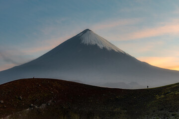 The cone of the Klyuchevskaya Sopka, the stratovolcano. It is the highest mountain on the Kamchatka...
