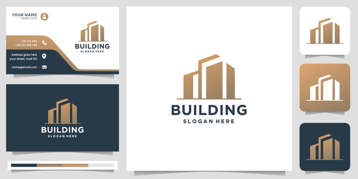inspiration building logo template with geometric shapes design concept and business card.