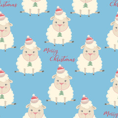 Handdrawing digital watercolor illustration lamb. Christmas sheep. Christmas Lamb on lovely Christmas background
