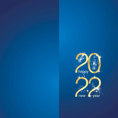 Fototapeta na wymiar 2022 Happy New Year eve shining sparkle firework gold blue background front back greeting card