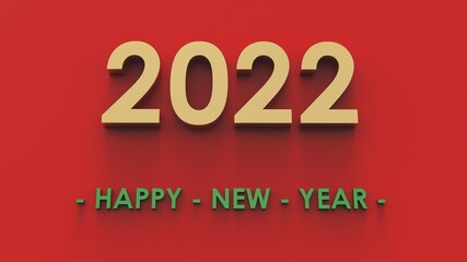 Welcome new year 2022 lettering on red isolated background. 3d illustration stock image.