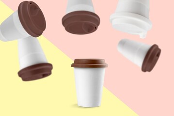Classic recyclable cardboard cups on a color background