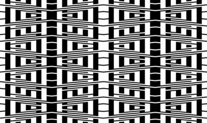 Black white striped seamless pattern. Abstract geometric background. Maze, labyrinth ornament. Op art, optical illusion. Vector texture.